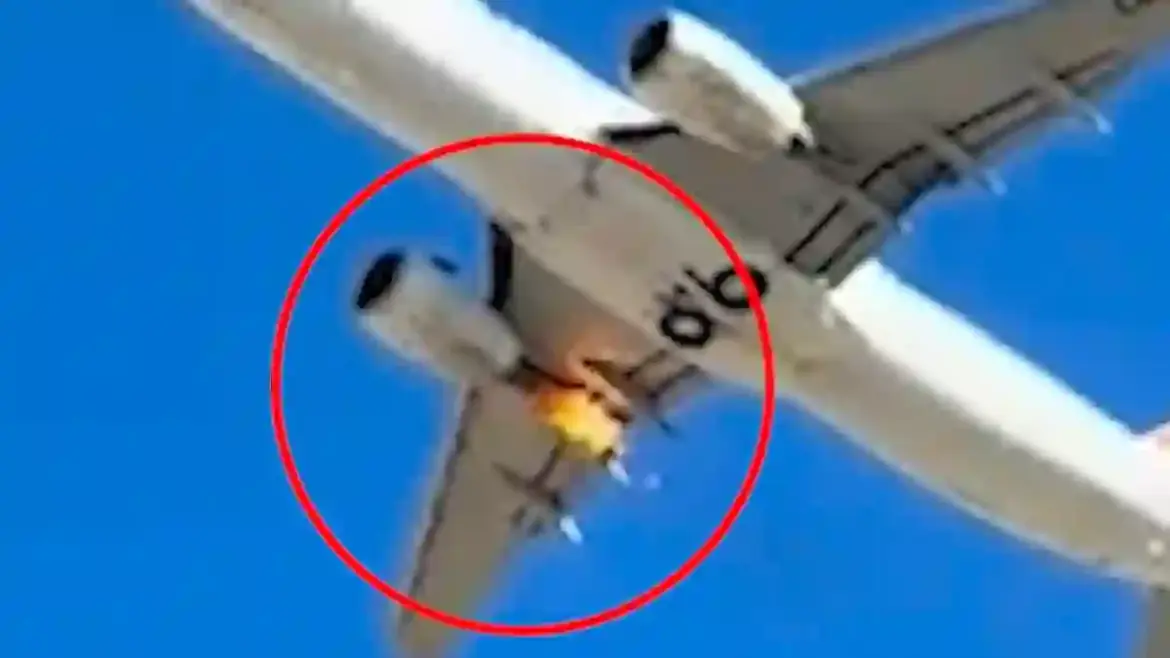 German tourist films plane engine erupting in flames seconds after take-off from Corfu as pilot performs emergency landing at Preveza Airport