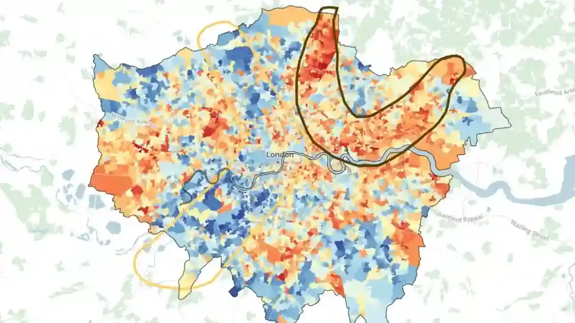 Data study reveals London’s rotten banana as deprived neighbourhoods in Haringey Hackney and Newham struggle with crime health and low house prices