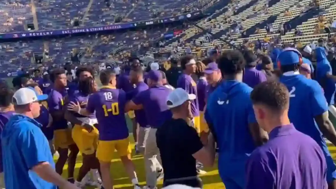 Florida and LSU players clash in heated pregame scuffles ahead of rivalry football game in Baton Rouge Louisiana