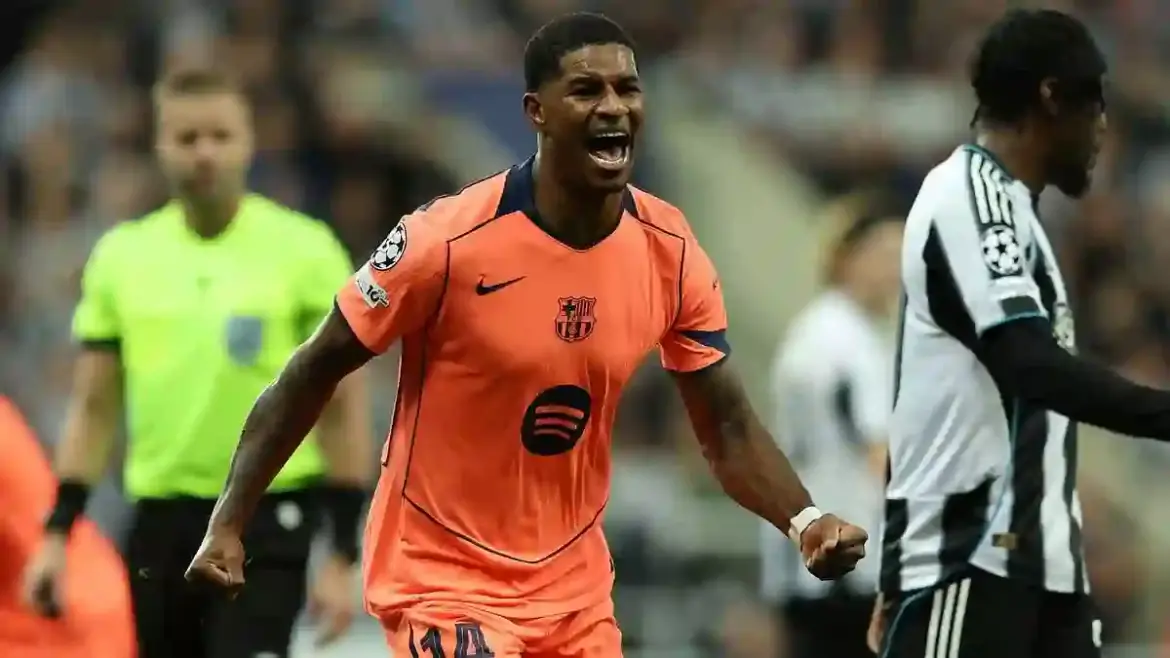 Marcus Rashford scores two stunning goals as Barcelona silence Newcastle on their Champions League return in England