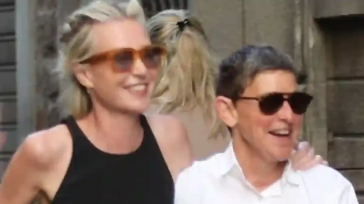 Ellen DeGeneres enjoys a sunny stroll with her wife Portia de Rossi through the historic streets of Florence after relocating to the Cotswolds in England