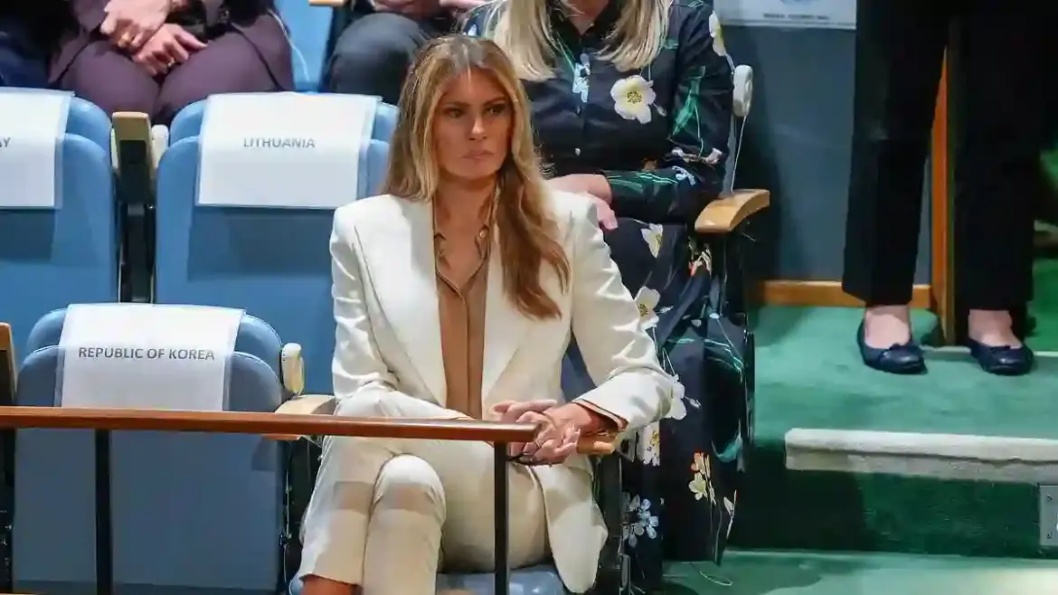 Melania Trump wins attention with a calm Sphynx like smile while President Donald Trump delivers a fiery speech at the United Nations General Assembly in New York