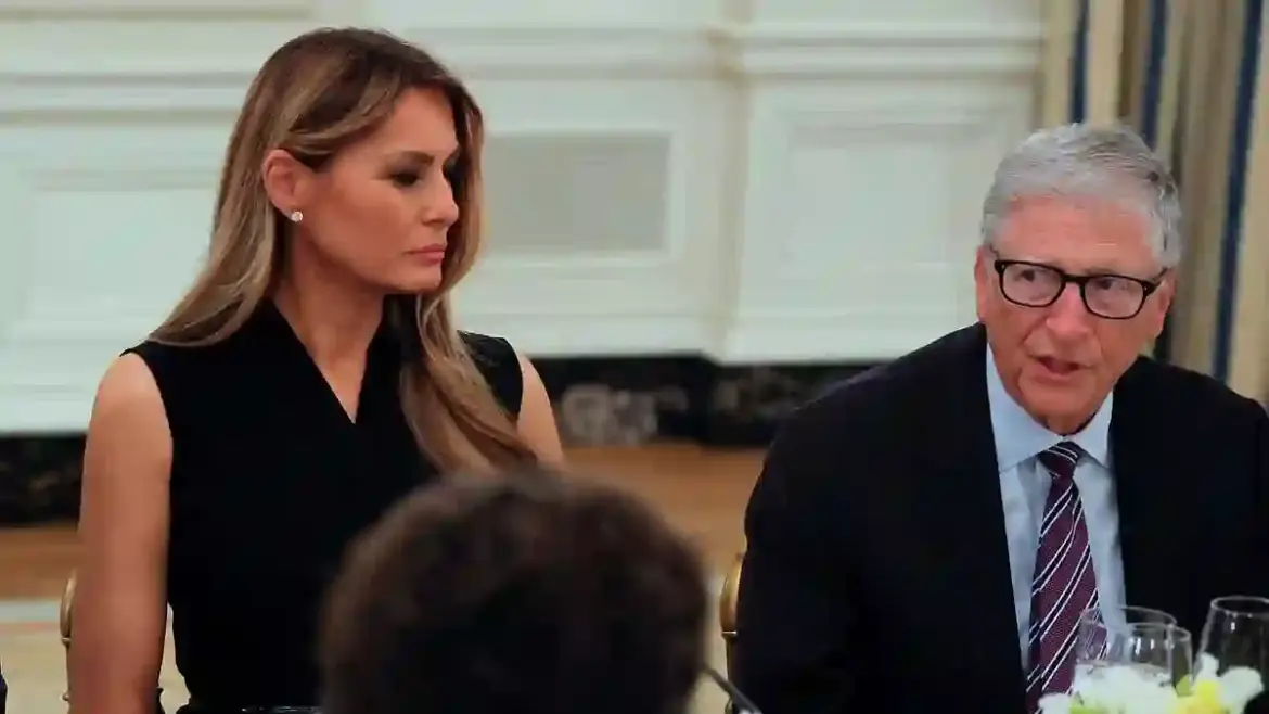 Melania Trump shows visible frown while Bill Gates speaks at White House dinner with top tech CEOs in Washington