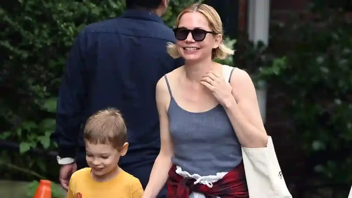 Michelle Williams enjoys a sunny Brooklyn stroll with her son Hart while adjusting to life with her fourth child via surrogate in New York