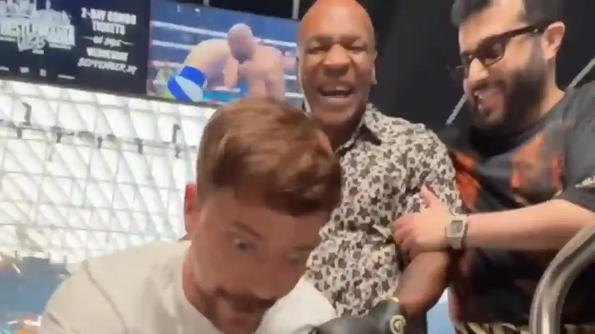 Mike Tyson delivers a shocking body shot to YouTube star MrBeast during pre-fight stunt in Las Vegas ahead of Terence Crawford versus Canelo Alvarez fight