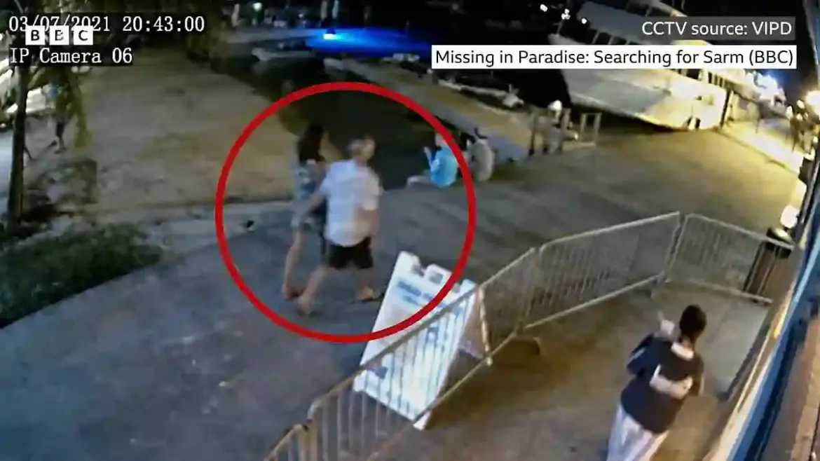 New BBC documentary reveals last CCTV footage as missing British woman Sarm Heslop walks with her boyfriend in Cruz Bay on the US Virgin Island of St John