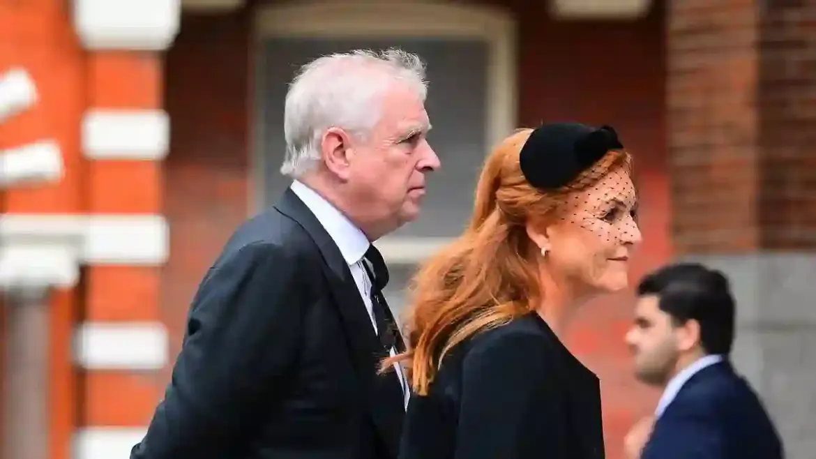 Prince Andrew attends the Duchess of Kent’s funeral alongside Sarah Ferguson at Westminster Cathedral in London