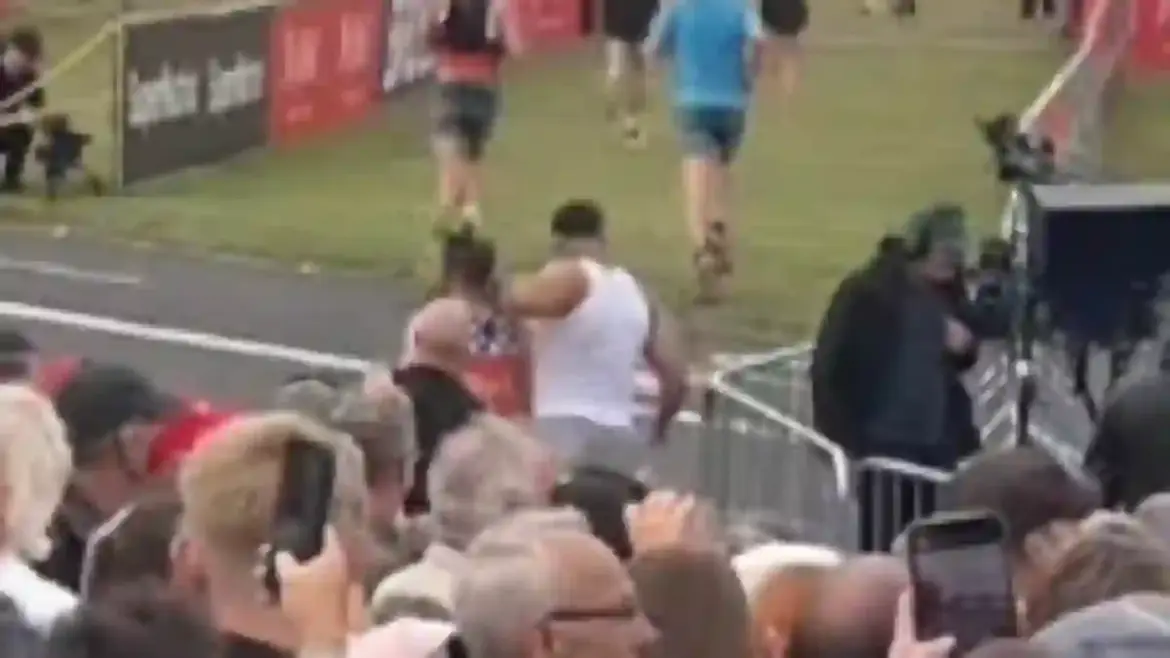 Tommy Fury sparks outrage as he shoves charity runner Diarmaid Warner aside during Great North Run in Newcastle