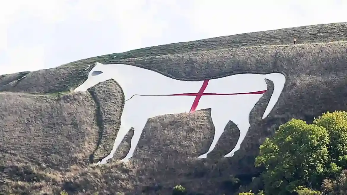 Wiltshire Police Launch an Investigation After the Westbury White Horse Is Draped With Red Fabric to Resemble the St George’s Cross in Wiltshire
