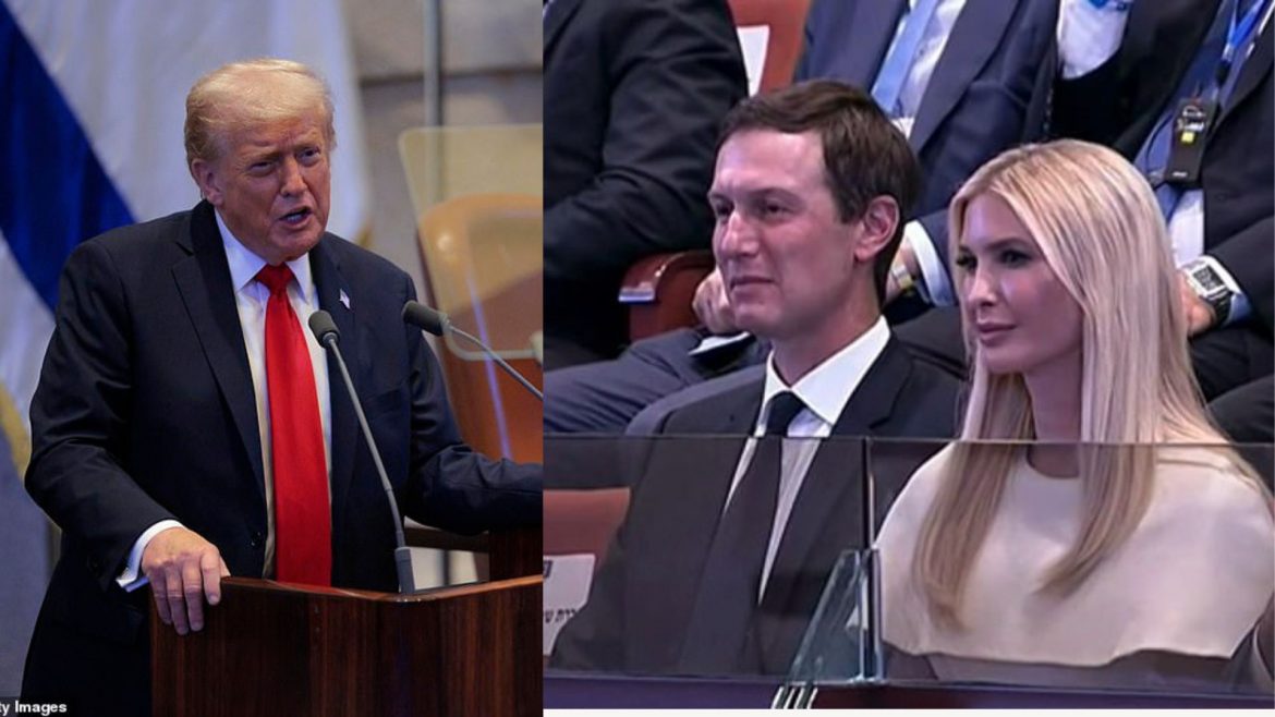 Donald Trump jokes about Ivanka Trump and Jared Kushner’s marriage while addressing Israeli parliament during major peace summit in Jerusalem