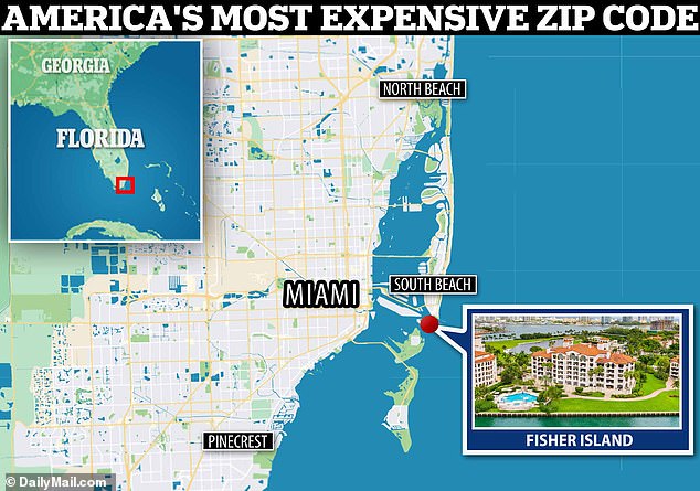 Fisher Island in Florida claims top spot as most expensive zip code in the United States with median home prices reaching nine and a half million dollars