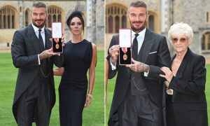 David Beckham, Victoria Beckham, and Sandra Beckham