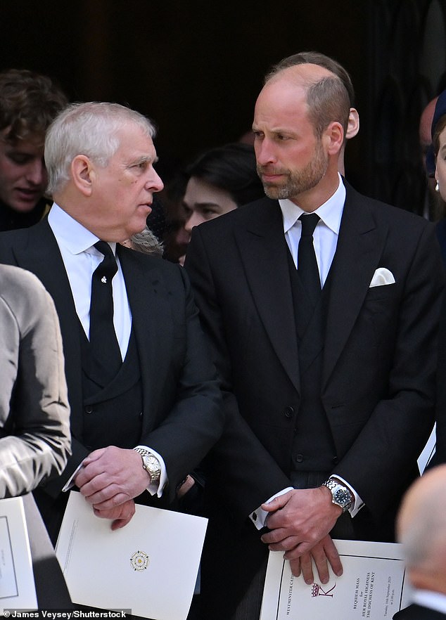 Prince William appears to distance himself from Prince Andrew during tense exchange at Westminster Cathedral funeral in London