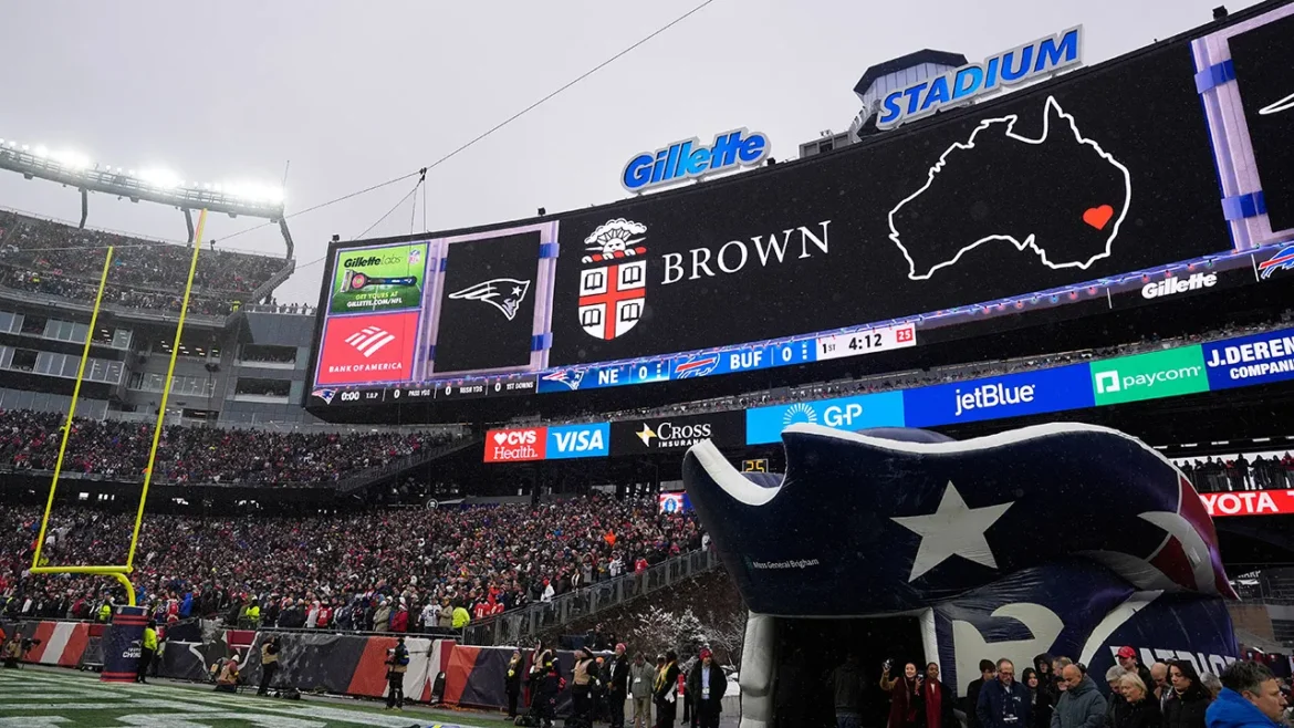 Patriots Honor Brown University Victims and Fans Observe Moment of Silence Before NFL Game in Gillette Stadium Massachusetts