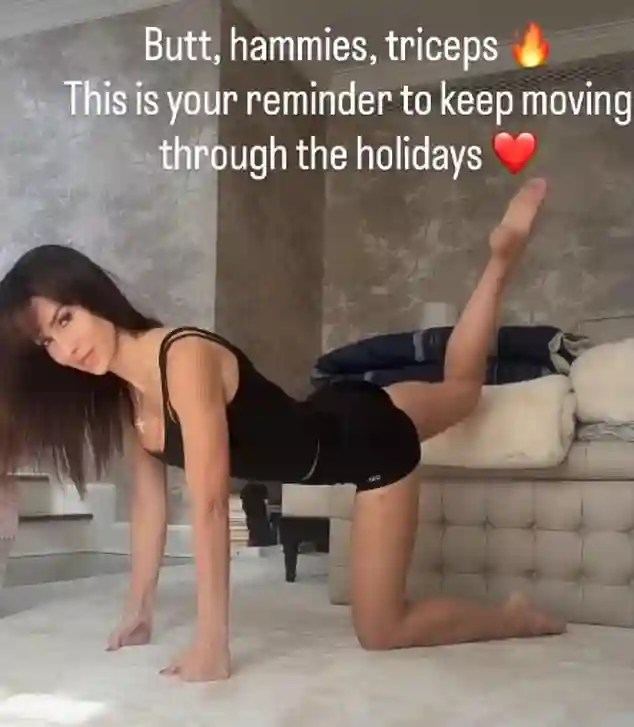 Hilaria Baldwin shares festive home workout on Instagram in New York City while encouraging followers to stay active over the holidays