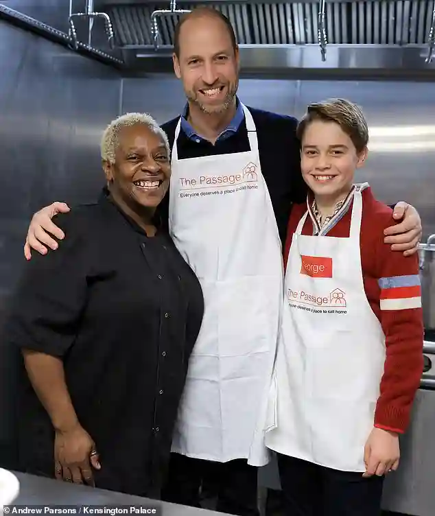 Prince George helps prepare Christmas lunches for the homeless at The Passage in London following his father’s footsteps