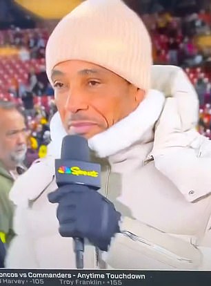 Rodney Harrison freezes on live NBC broadcast during Sunday Night Football at Northwest Stadium