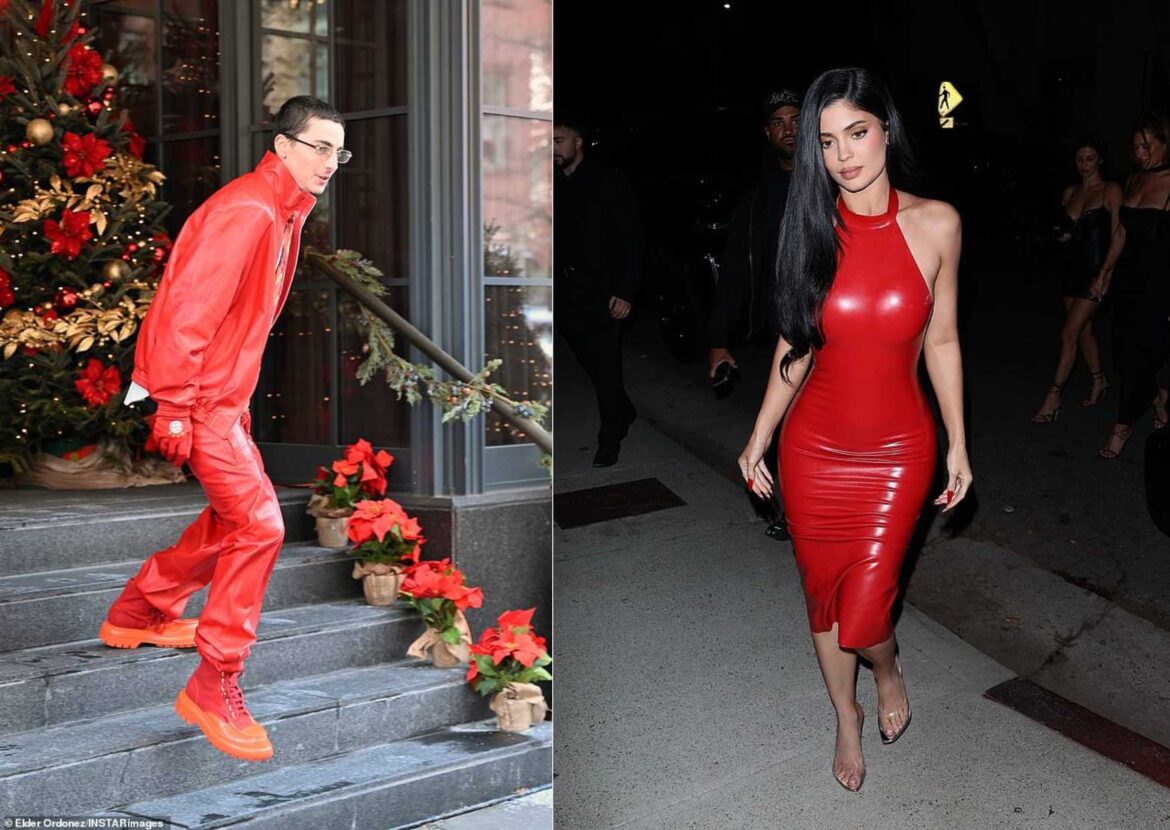 Timothée Chalamet and Kylie Jenner turn heads in matching red ensembles while stepping out in New York City amid ongoing breakup rumors