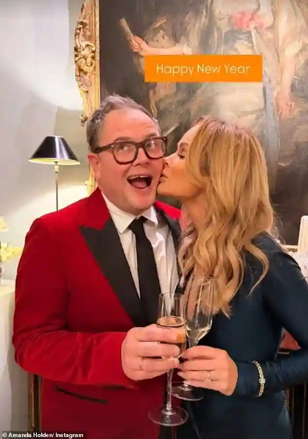 Amanda Holden dazzles fans as she rings in 2026 with her family in a blue Victoria Beckham gown at her home in the UK