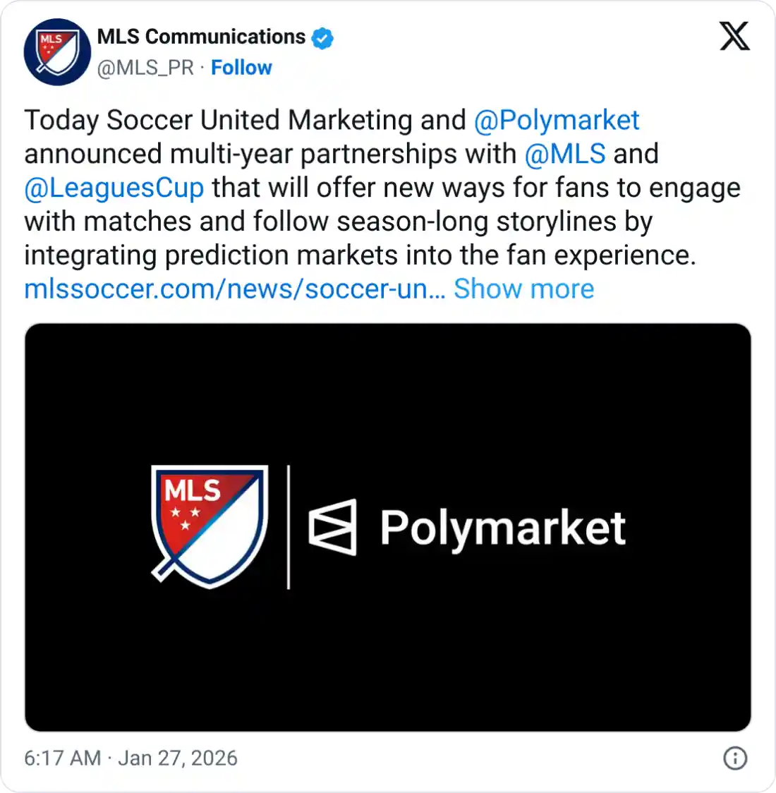 Polymarket partners with Major League Soccer to bring interactive prediction markets and new fan experiences to soccer audiences across the United States