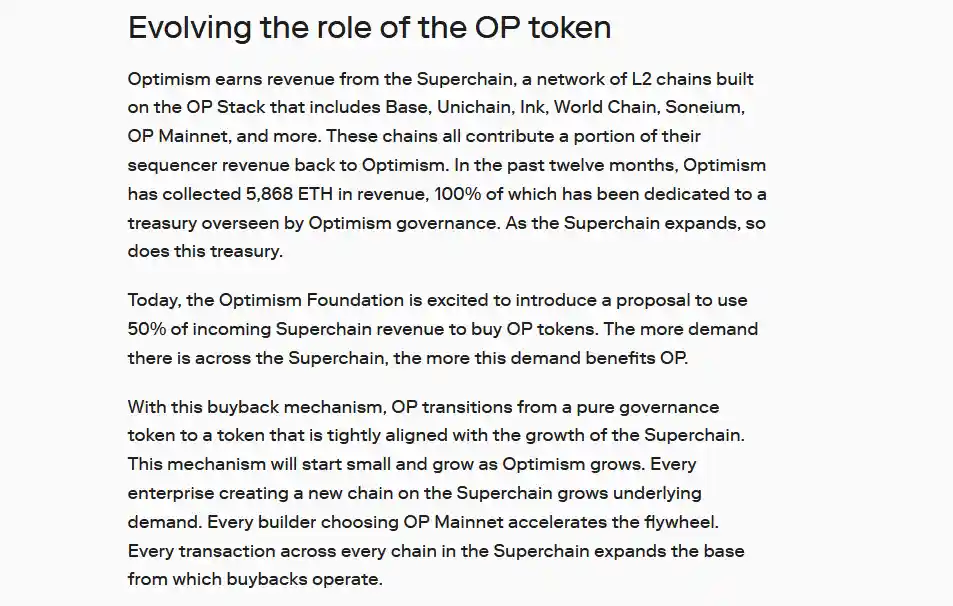 Optimism Foundation Proposes Using Half of Superchain Revenue to Buy Back OP Tokens and Increase Their Utility Across the Layer 2 Network