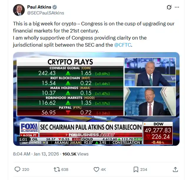 Paul Atkins Confident That Crypto Market Structure Bill Will Reach President Trump’s Desk by the End of the Year After Senate Delays Markup in Washington