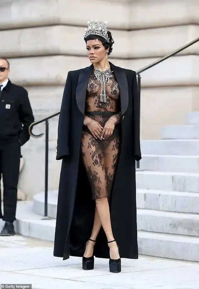 Teyana Taylor dazzles Paris Couture Week guests by wearing Schiaparelli tiara and necklace inspired by looted Louvre jewels in France