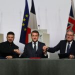 Volodymyr Zelensky, Emmanuel Macron, and Keir Starmer