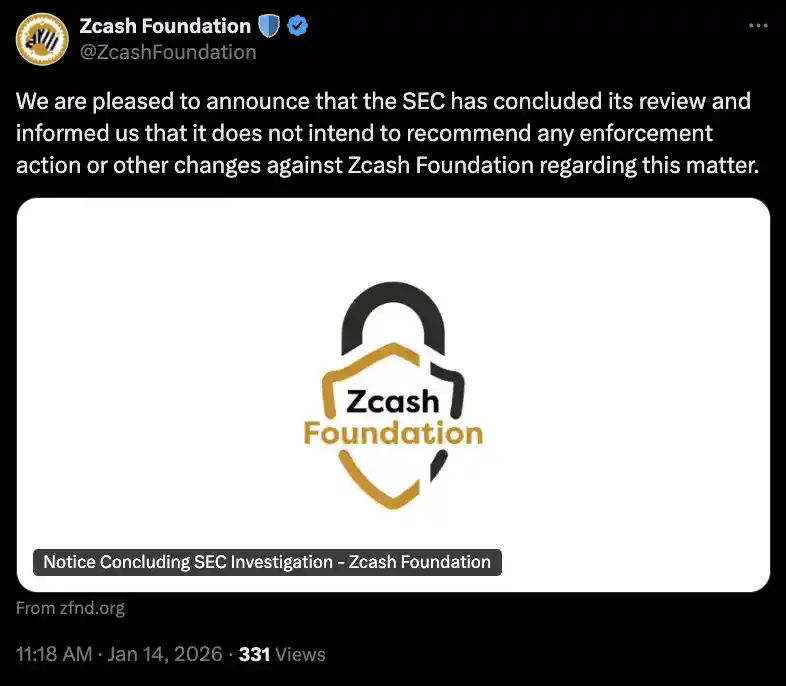 Zcash Foundation Confirms SEC Investigation Ends Without Action After Privacy Coin Subpoena in August 2023