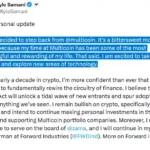 Kyle Samani steps down as managing partner of Multicoin Capital after a decade in crypto while planning to explore AI and robotics globally