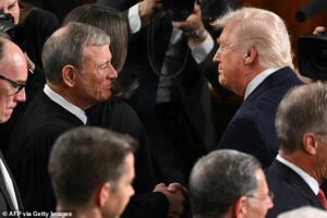 Donald Trump confronts Supreme Court justices in person during tense State of the Union address at the US Capitol following ruling against his tariff policies
