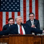 President Donald Trump challenges Democrats with pointed stand up moment during record-length State of the Union at the US Capitol in Washington DC