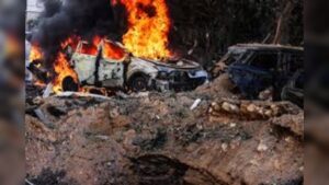 Iranian cluster munition fragments ignite multiple car fires in central Israel streets as emergency crews rush to scene