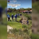 John Daly slips and nearly crashes down hill during dramatic ball retrieval at La Paloma Country Club in Tucson