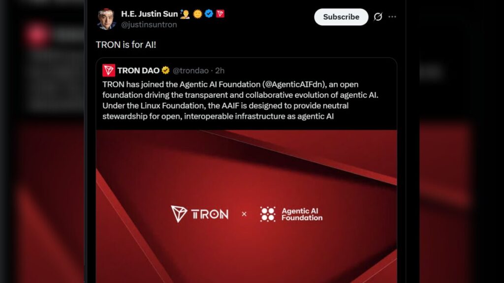 Justin Sun pushes Tron network into Agentic AI Foundation partnership to power autonomous AI transactions in global blockchain ecosystem