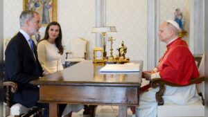 King Felipe VI and Queen Letizia of Spain meet Pope Leo XIV at the Vatican