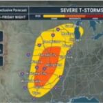 Meteorologists warn millions of Americans of hurricane force winds tornadoes and hail across Texas Oklahoma Kansas and Missouri