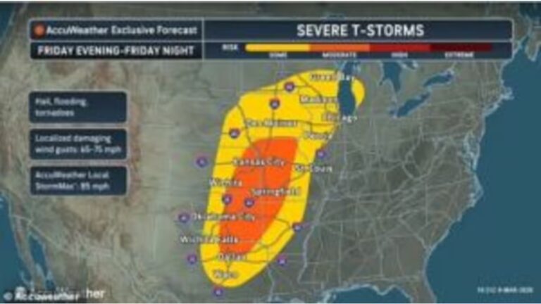 Meteorologists warn millions of Americans of hurricane force winds tornadoes and hail across Texas Oklahoma Kansas and Missouri