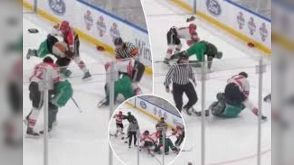 NYPD and FDNY players erupt into massive on ice brawl during charity hockey game in New York