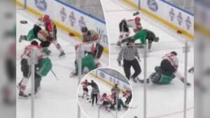 NYPD and FDNY players erupt into massive on ice brawl during charity hockey game in New York