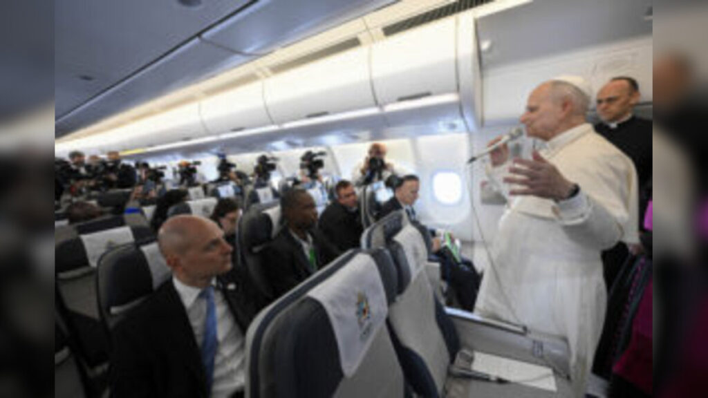 ABOARD THE PAPAL PLANE — Pope Leo XIV arrived in Angola after a two-and-a-half-hour flight from Cameroon on April 18
