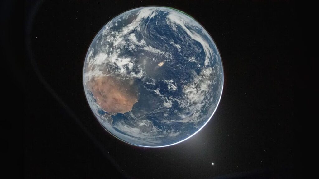 Earth and Venus as seen from the Orion capsule