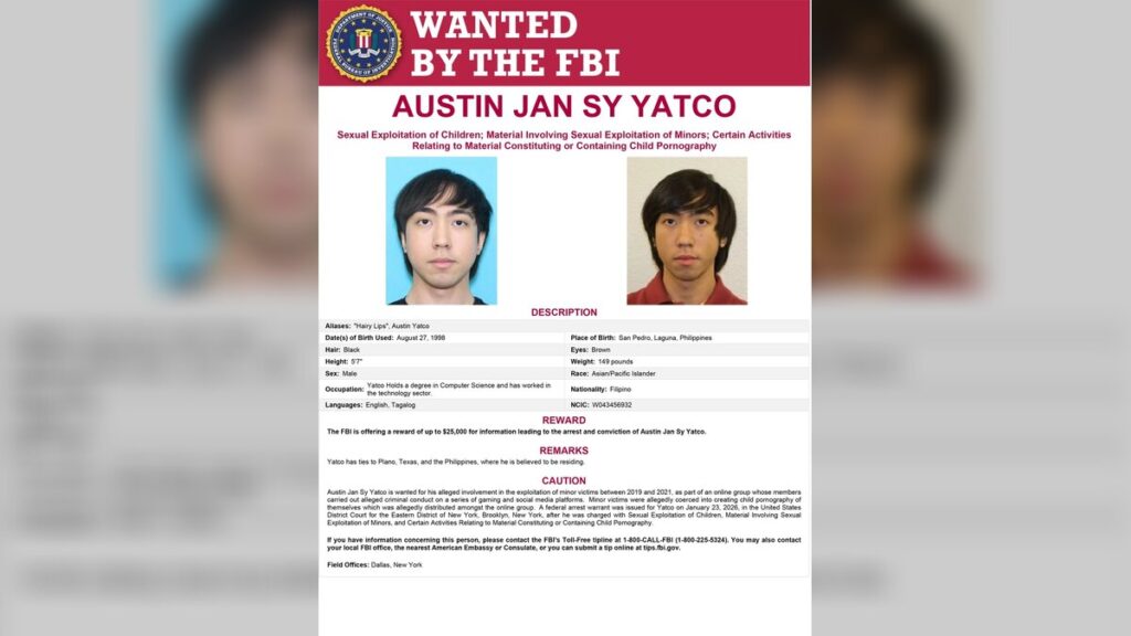 FBI Offers $25,000 Reward for Austin Jan Sy Yatco, Fugitive Wanted for Multiple Crimes Against Children