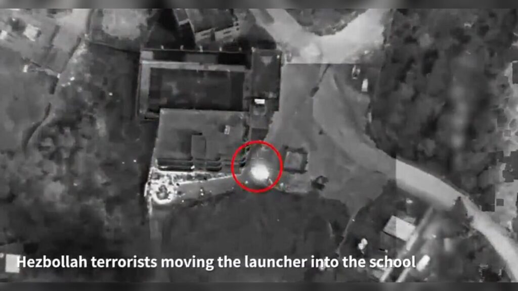 Hezbollah terrorists launched rockets from a school compound in the Tir Zibneh area in southern Lebanon and concealed a launcher within it.