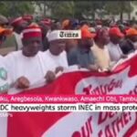 Nafiu Bala Gombe leads dramatic protest storm at INEC headquarters in Abuja as ADC leadership crisis deepens