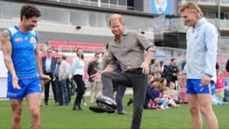 Prince Harry visits Western Bulldogs stadium and delivers mental health message while Australians debate royal style tour in Melbourne Australia