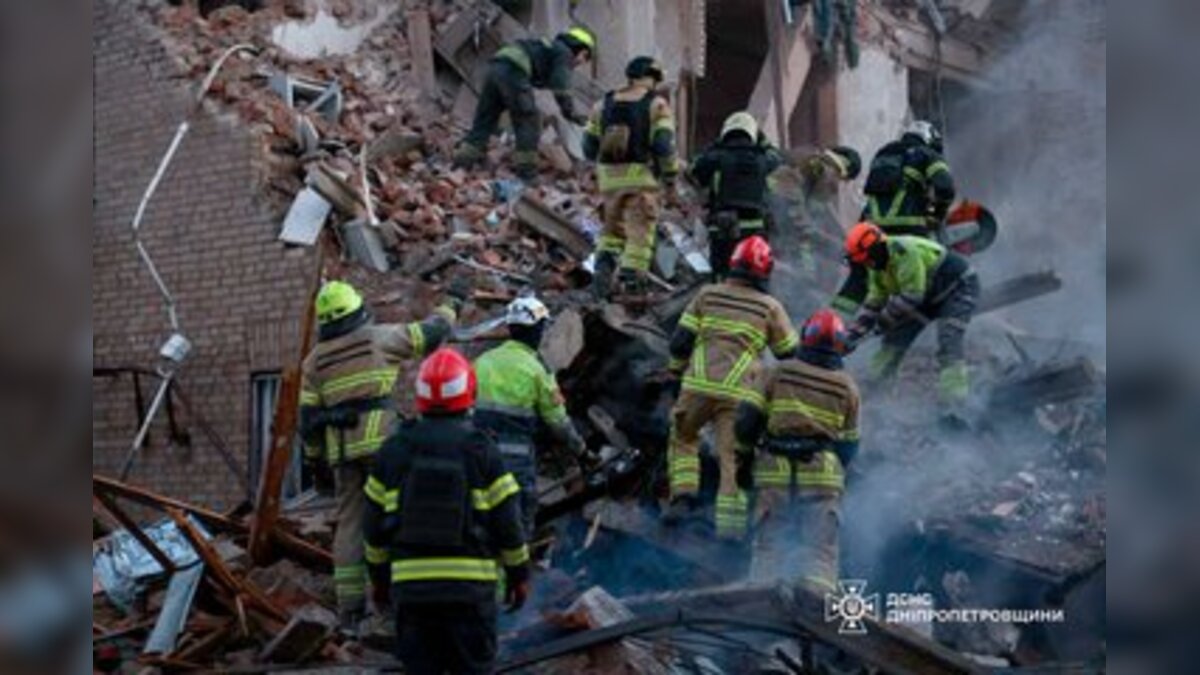 Rescue operations are ongoing at the site of the strike on a residential building