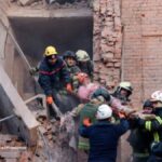 Rescue operations are ongoing at the site of the strike on a residential building