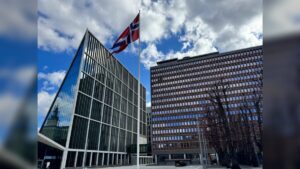 The Norwegian flag is waving again outside new and renovated government buildings in downtown Oslo
