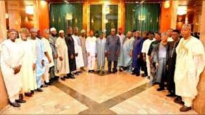 Tinubu hosts Opeyemi Bamidele and Uba Sani at Aso Rock Villa in Abuja during APC political talks